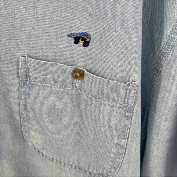 Men’s 4XL Light Blue Chambray Denim Shirt Vintage 90’s Embroidered - Picture 2 of 8